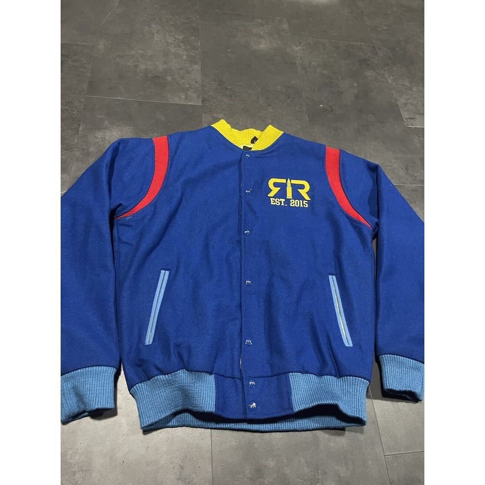 Men's Button Up Reloaded Blue /yellow/red Wool Varsity‎ Jacket Med. B-Q